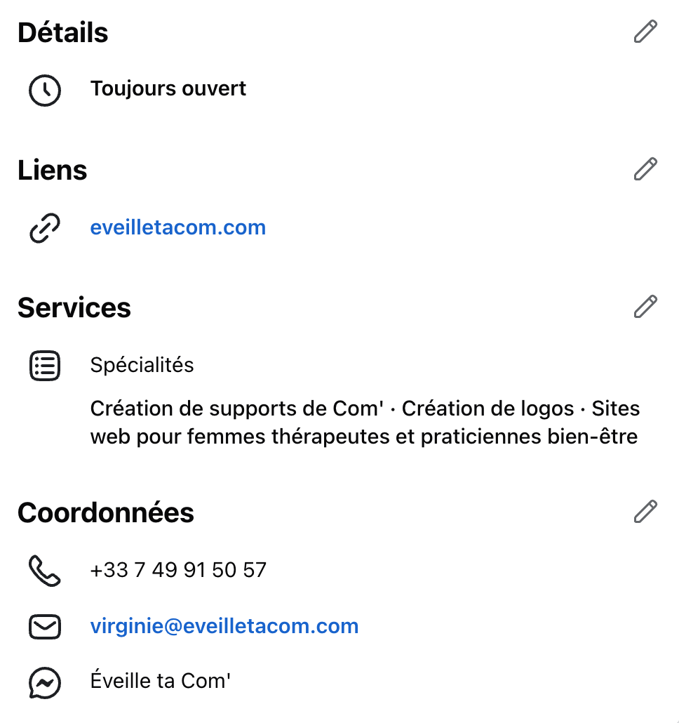 contact a mettre dans page facebook pro